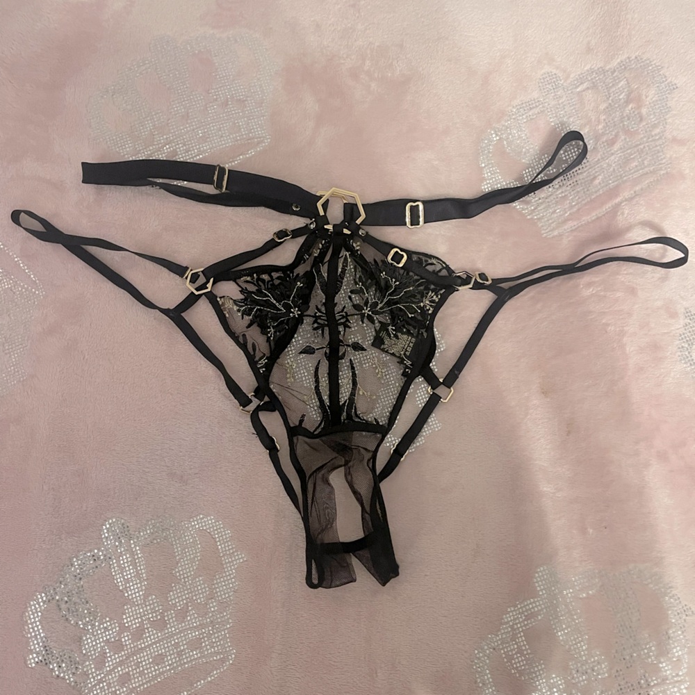 Madeline Black and gold open back panty with strappy sides